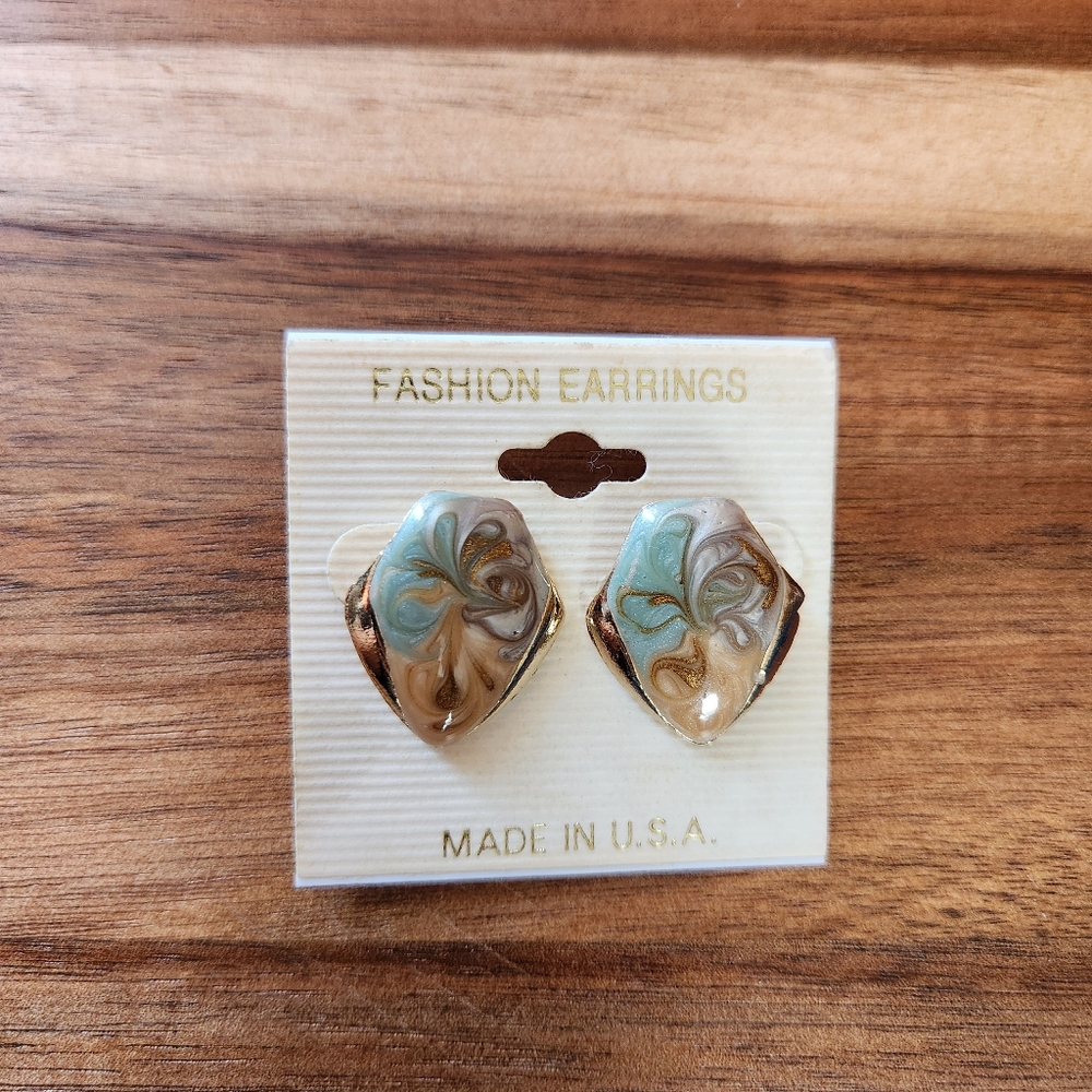 Vintage Enamel Pierced Earrings